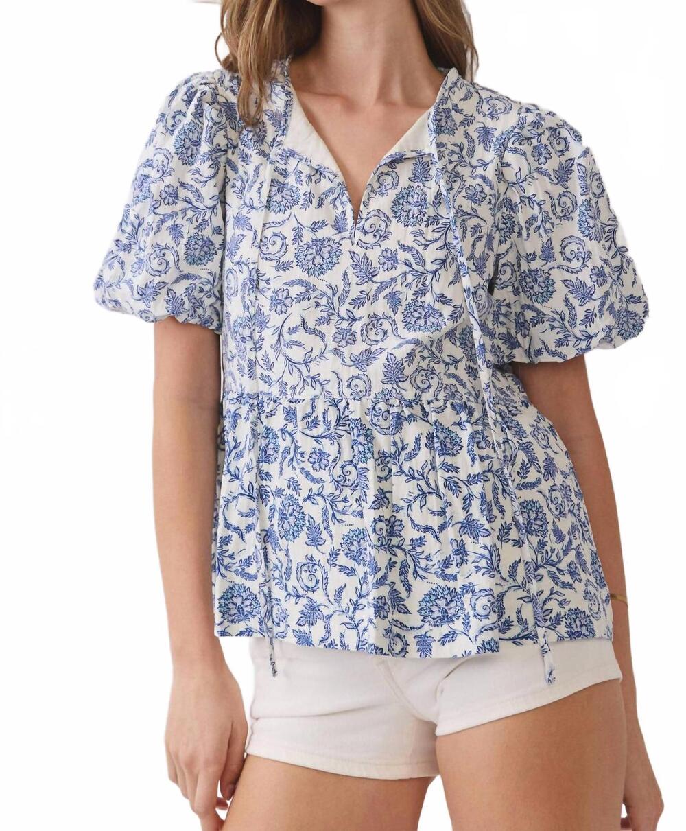 NEW TCEC floral babydoll blouse in blue